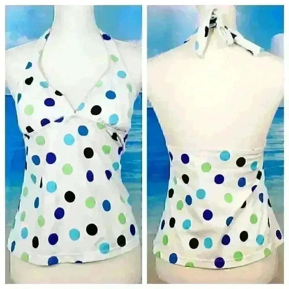 SONOMA Womans TANKINI Top Bathing WHITE POLKA DOT Swim Suit Tunic size 10